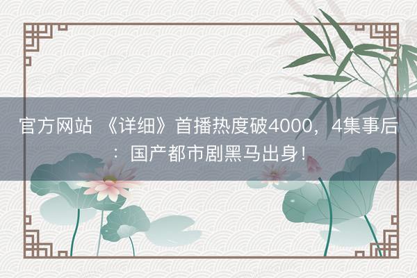 官方网站 《详细》首播热度破4000,4集事后:国产都市剧黑马出身!
