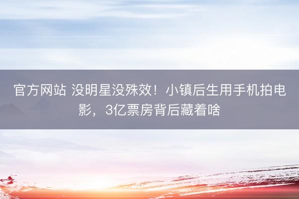 官方网站 没明星没殊效！小镇后生用手机拍电影，3亿票房背后藏着啥